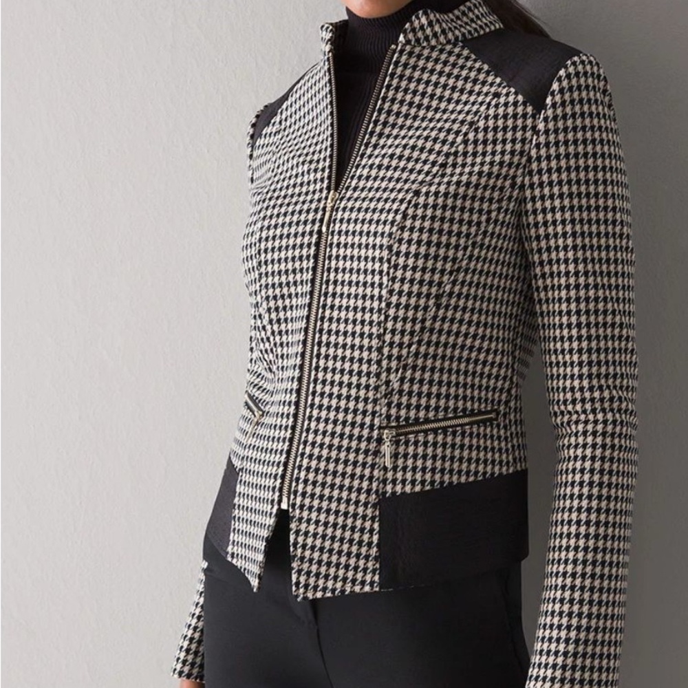 White House Black Market Black and White Blazer Tailored Checkered Design